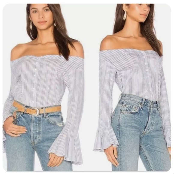 Free People March to the Beat Off the Shoulder Striped Top flared bell… - Picture 1 of 8